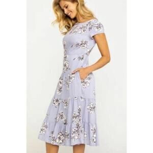 Free People Purple Rita Floral Tiered Midi Dress in Periwinkle Size XL